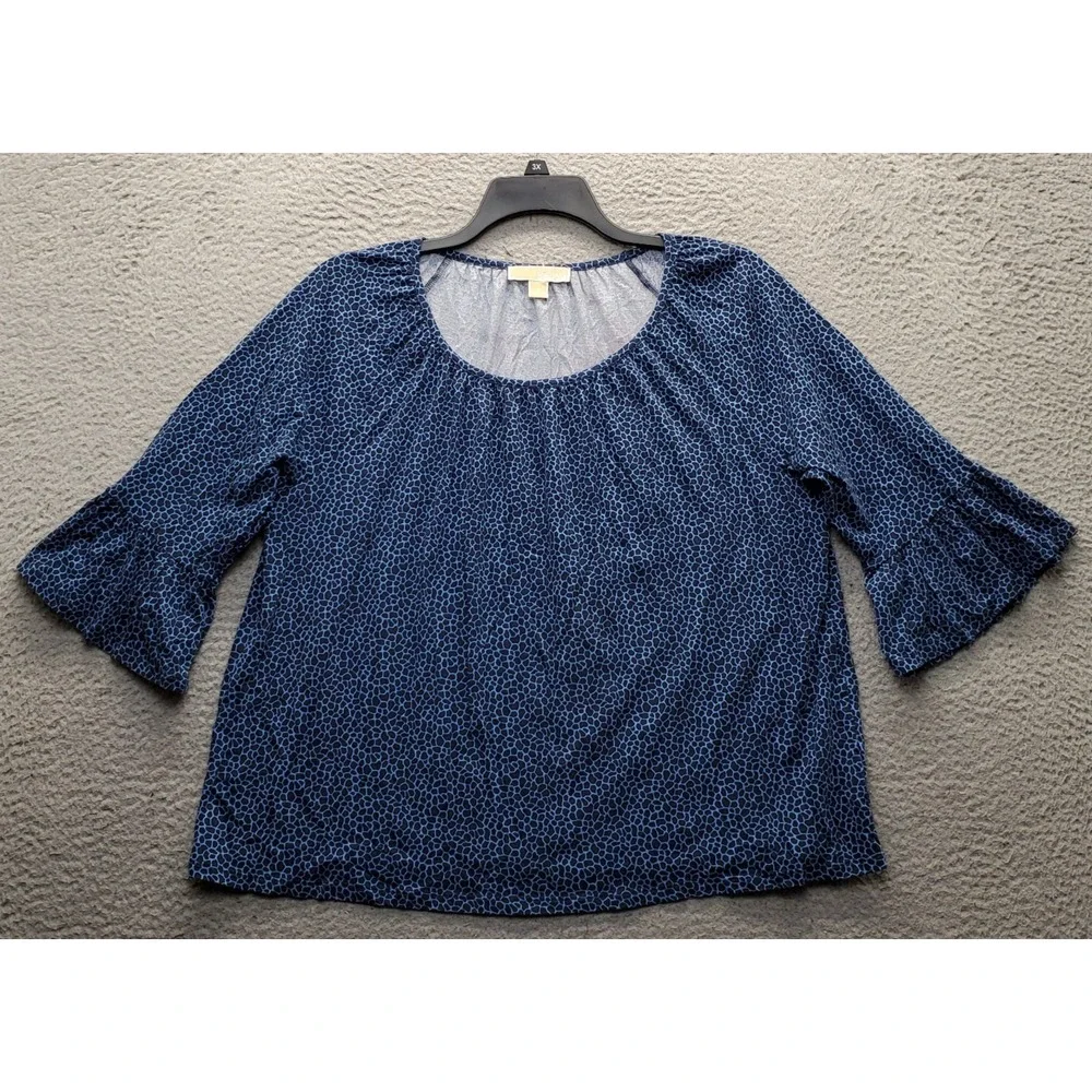 Michael Kors Blouse Women XL Multi Giraffe Print Bell Sleeve Scoop Neck Pullover